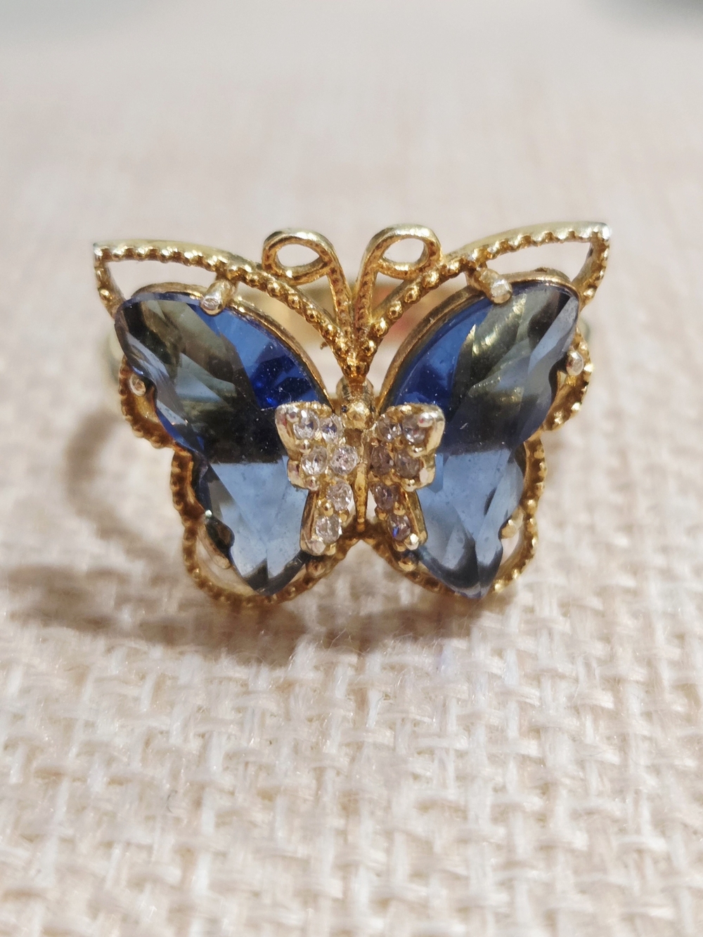 Blue Butterfly Gold Finish Ring